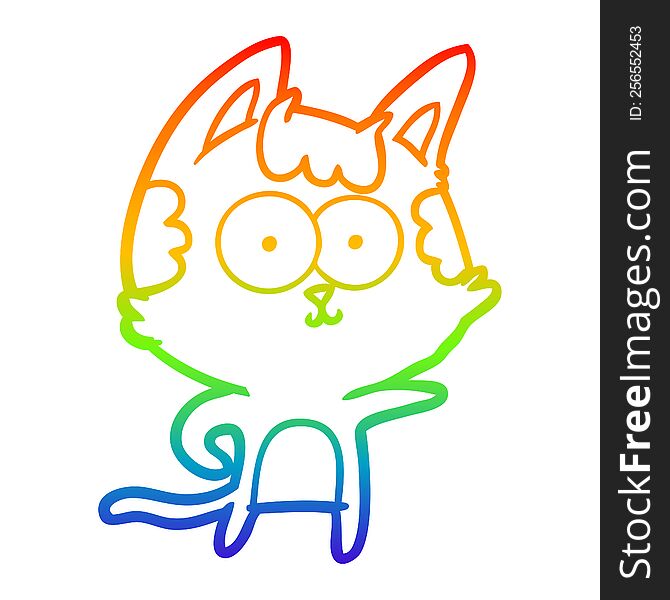 Rainbow Gradient Line Drawing Happy Cartoon Cat Pointing