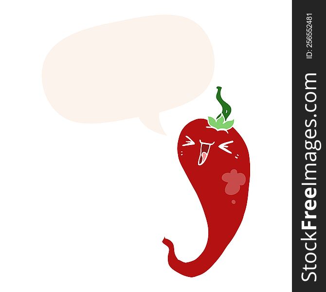 cartoon hot chili pepper with speech bubble in retro style