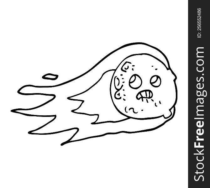 Line Drawing Cartoon Flaming Asteroid