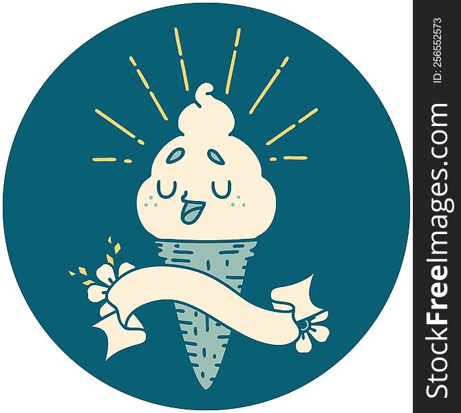 Icon Of Tattoo Style Ice Cream Character