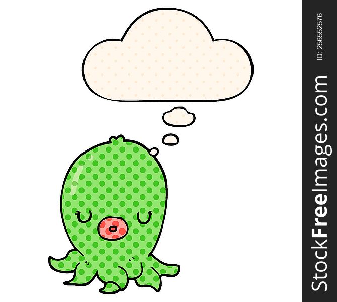 Cartoon Octopus And Thought Bubble In Comic Book Style