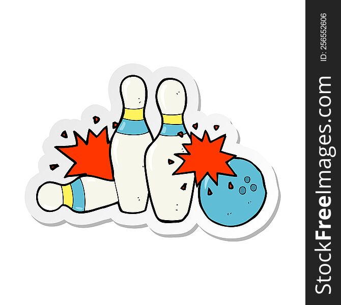 Sticker Of A Cartoon Bowling Ball And Skittles