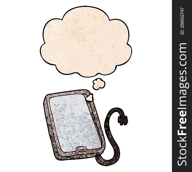 Cartoon Computer Tablet And Thought Bubble In Grunge Texture Pattern Style