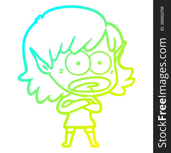 Cold Gradient Line Drawing Cartoon Shocked Elf Girl