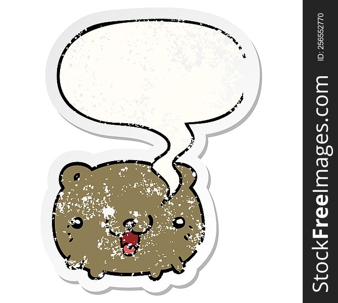 Funny Cartoon Bear And Speech Bubble Distressed Sticker