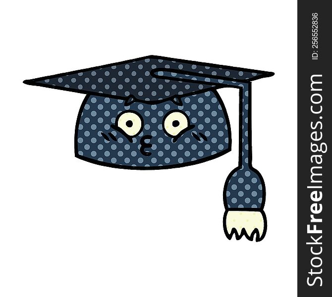 comic book style cartoon of a graduation hat
