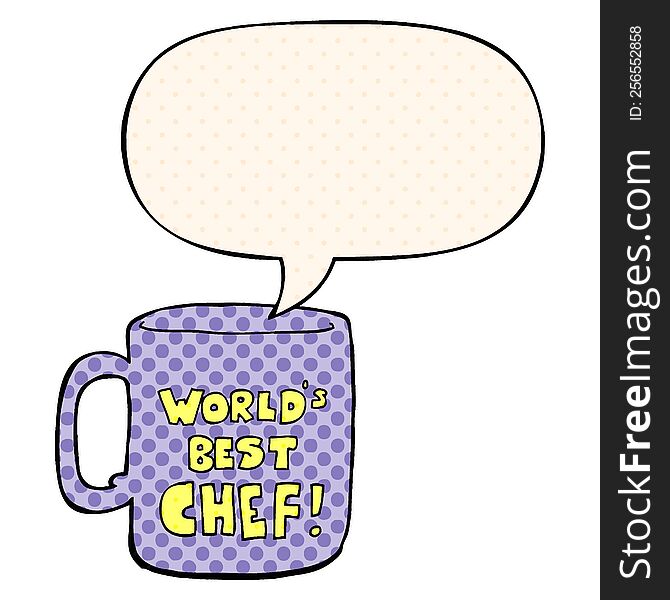worlds best chef mug with speech bubble in comic book style