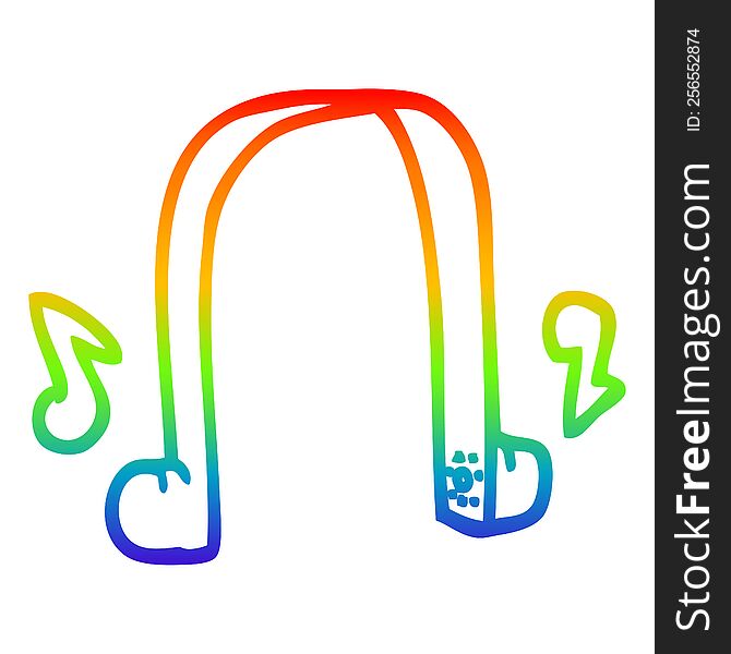 rainbow gradient line drawing of a cartoon modern headphones