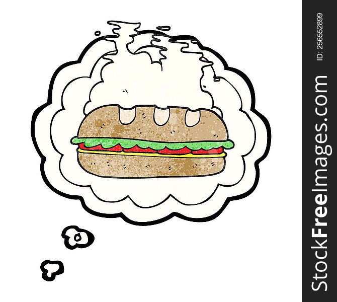 freehand drawn thought bubble textured cartoon huge sandwich