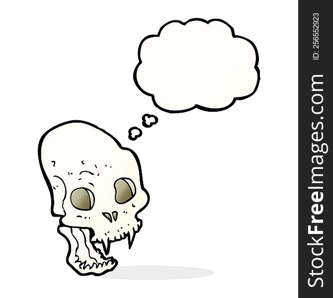 Cartoon Spooky Vampire Skull With Thought Bubble