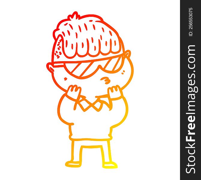 Warm Gradient Line Drawing Cartoon Boy Wearing Sunglasses