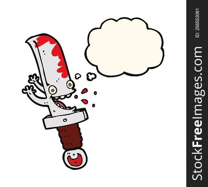 crazy knife cartoon character with thought bubble