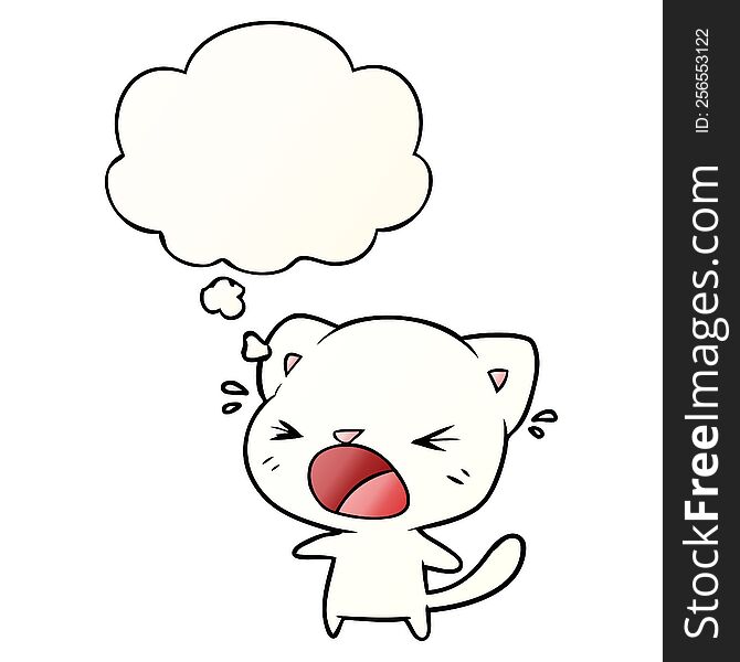 Cartoon Cat Crying And Thought Bubble In Smooth Gradient Style