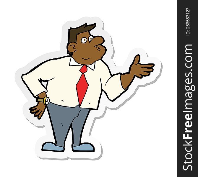Sticker Of A Cartoon Businessman Asking Question