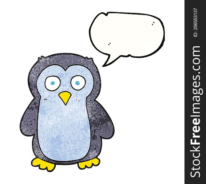 freehand speech bubble textured cartoon penguin
