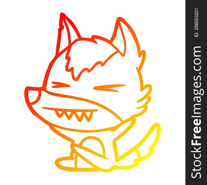 warm gradient line drawing of a angry wolf cartoon