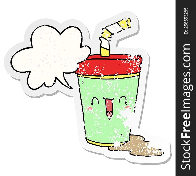 cute cartoon soda and speech bubble distressed sticker