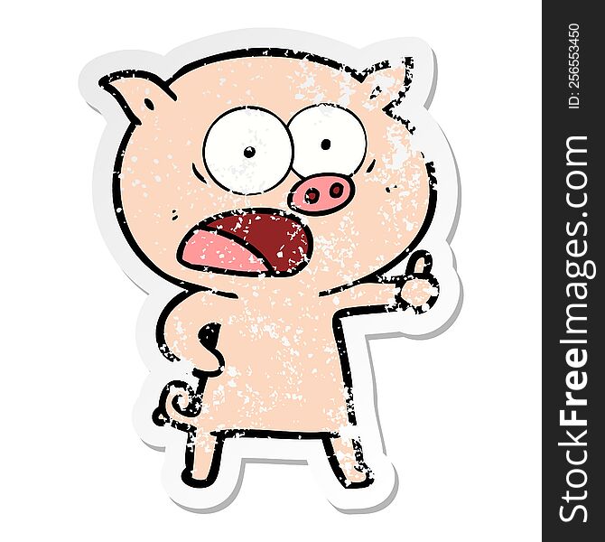 Distressed Sticker Of A Cartoon Pig Shouting