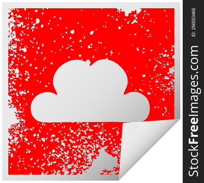 distressed square peeling sticker symbol of a white cloud