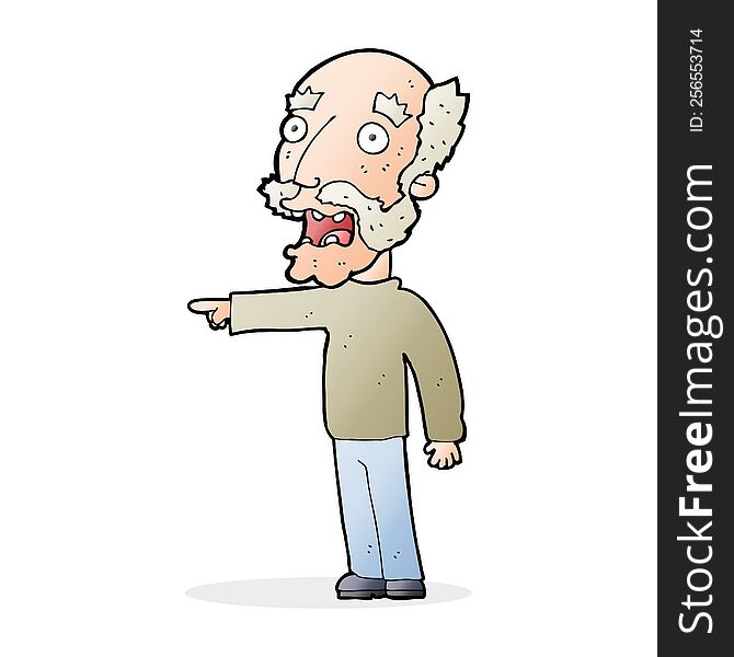 Cartoon Scared Old Man Pointing