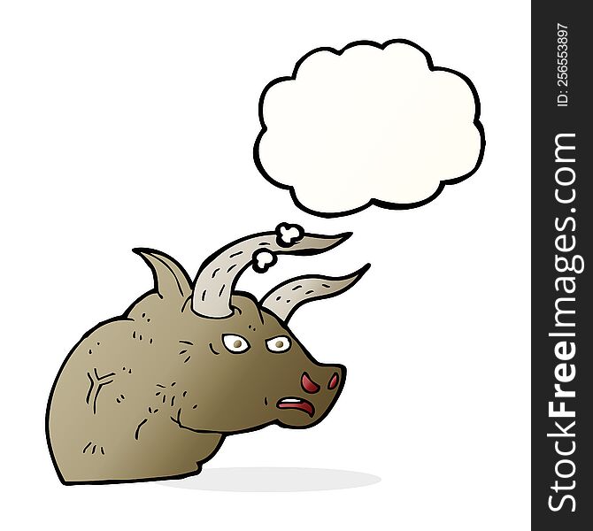 cartoon angry bull head with thought bubble