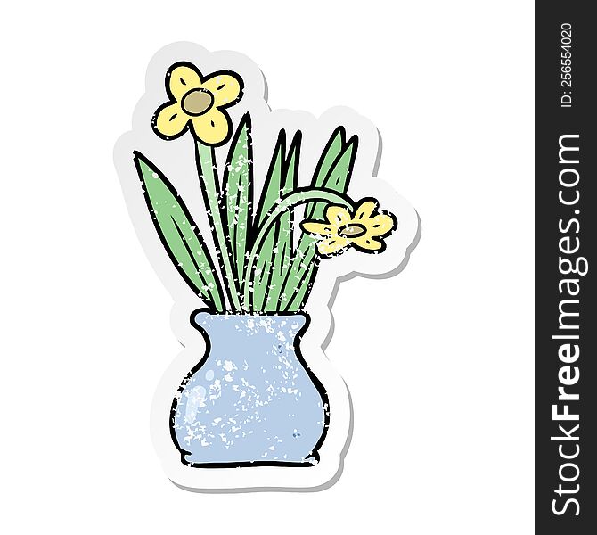 Distressed Sticker Of A Cartoon Flower In Pot