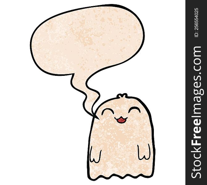 Cartoon Ghost And Speech Bubble In Retro Texture Style