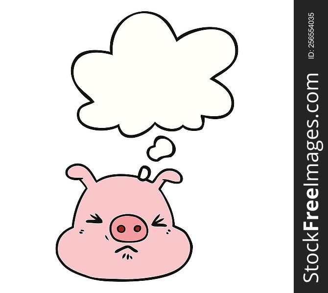 Cartoon Angry Pig Face And Thought Bubble