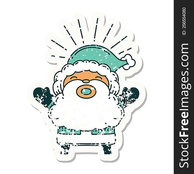 worn old sticker of a tattoo style santa claus christmas character. worn old sticker of a tattoo style santa claus christmas character