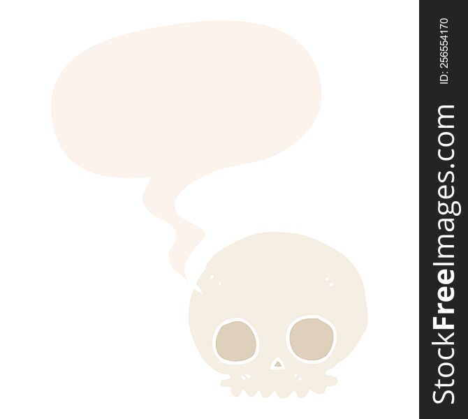 cartoon skull with speech bubble in retro style