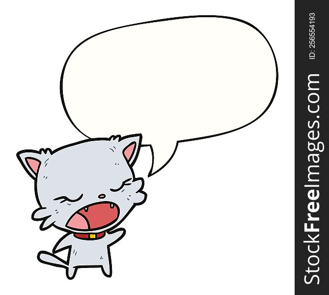 Cute Cartoon Cat Talking And Speech Bubble