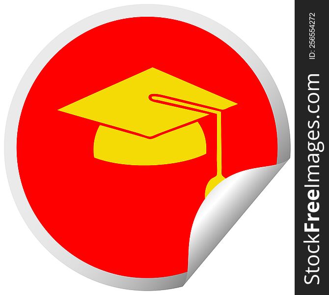circular peeling sticker cartoon of a graduation cap