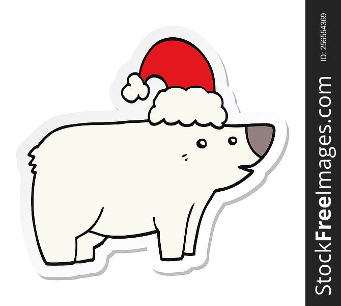 Sticker Of A Cartoon Bear Wearing Christmas Hat