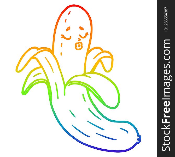 rainbow gradient line drawing of a cartoon best quality organic banana