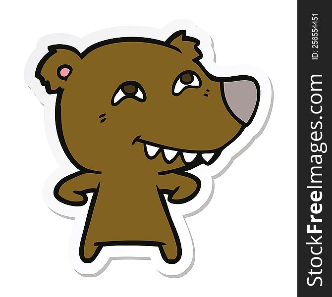 sticker of a cartoon bear showing teeth