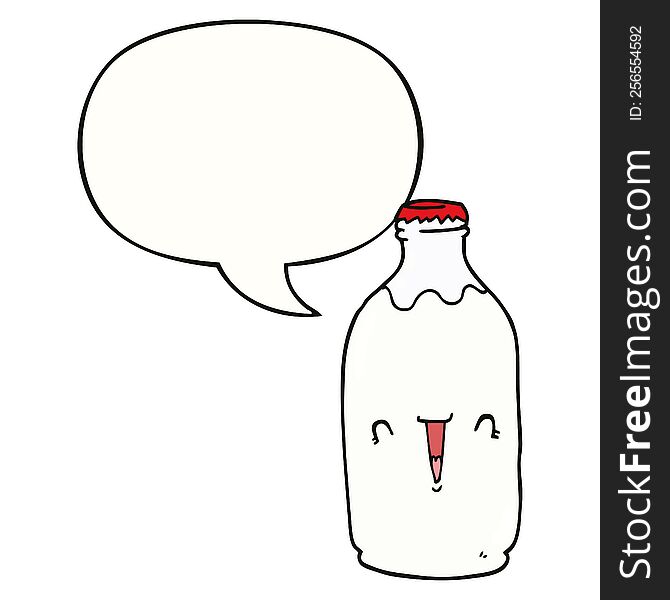 Cute Cartoon Milk Bottle And Speech Bubble