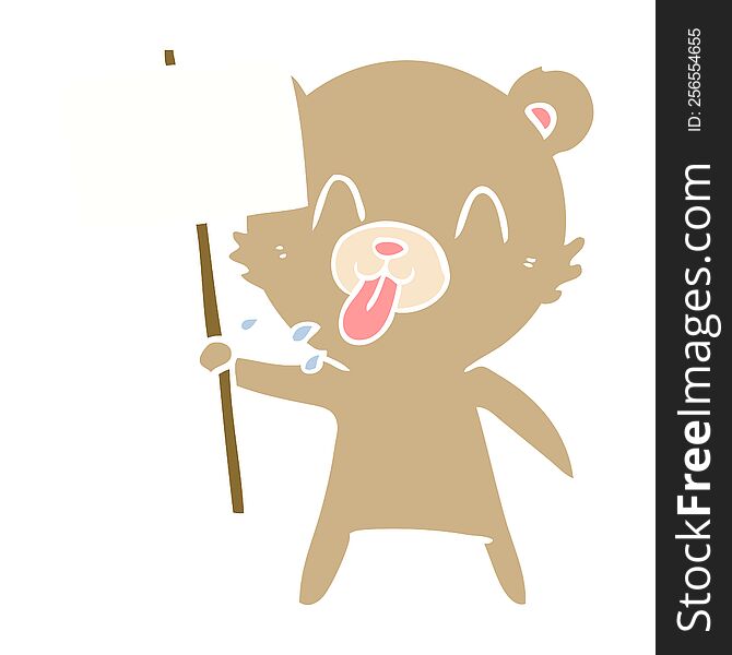 rude flat color style cartoon bear with protest sign