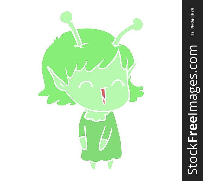 flat color style cartoon alien girl laughing