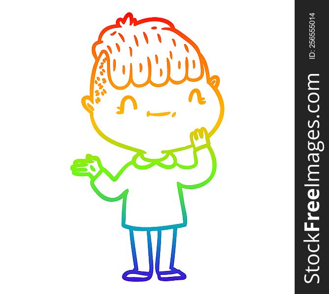 Rainbow Gradient Line Drawing Cartoon Friendly Boy