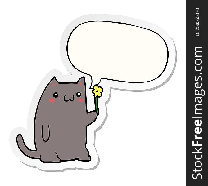 cute cartoon cat with speech bubble sticker. cute cartoon cat with speech bubble sticker