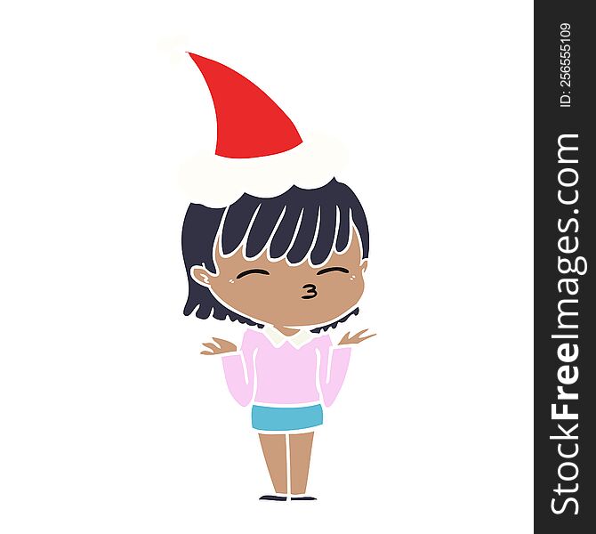 hand drawn flat color illustration of a woman wearing santa hat