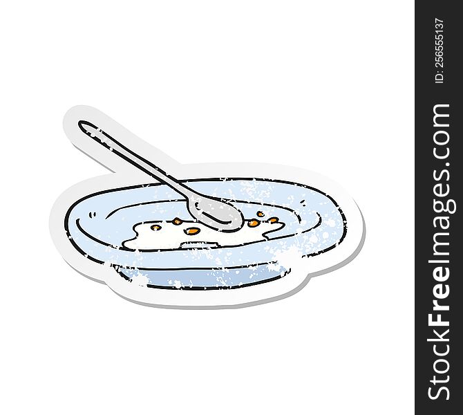 retro distressed sticker of a cartoon empty cereal bowl