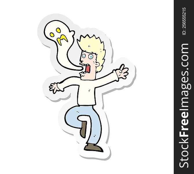 Sticker Of A Cartoon Ghost Leaving Man