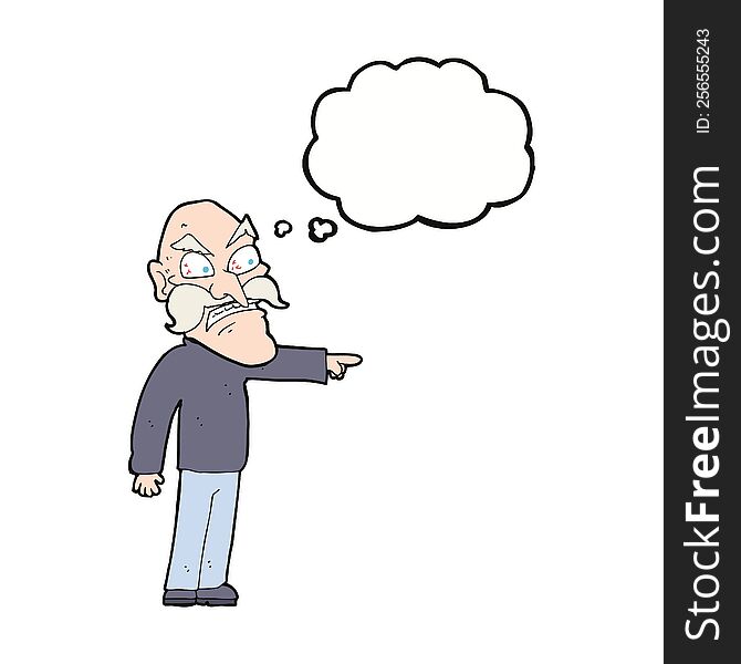 cartoon furious old man with thought bubble