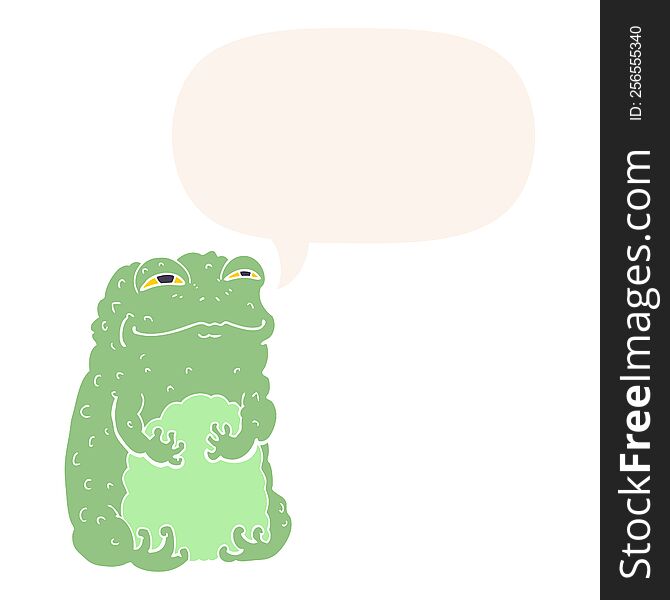 cartoon smug toad with speech bubble in retro style