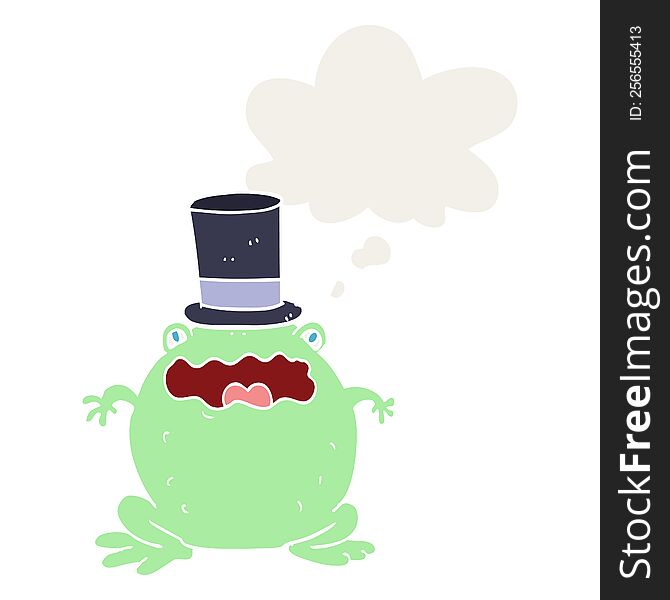 cartoon toad wearing top hat with thought bubble in retro style