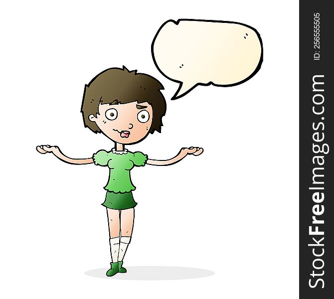 Cartoon Woman Spreading Arms With Speech Bubble