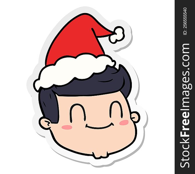 Sticker Cartoon Of A Male Face Wearing Santa Hat
