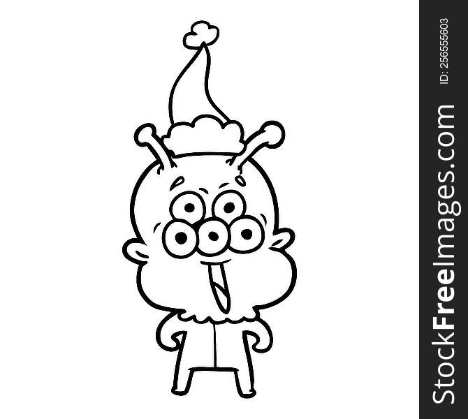 Happy Line Drawing Of A Alien Wearing Santa Hat