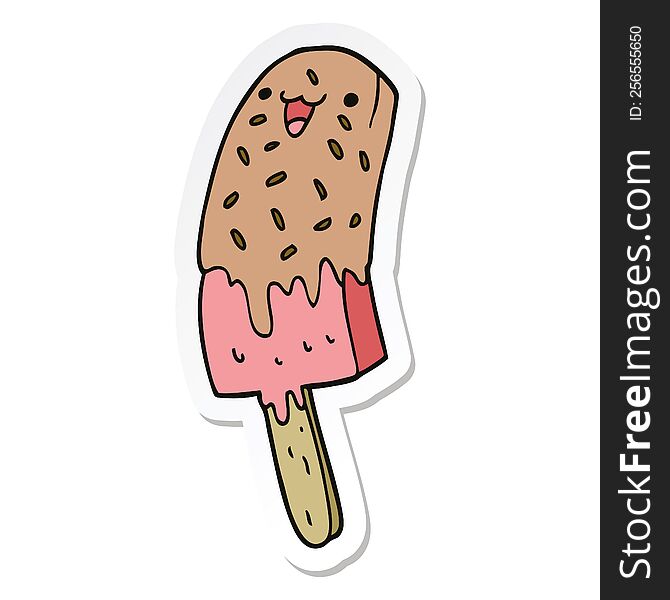 Sticker Of A Cute Cartoon Happy Ice Lolly